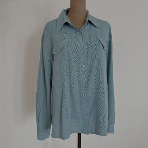 Covington Women's Size L Teal Roll-Tab Sleeve Checked Plaid Button-Front Shirt